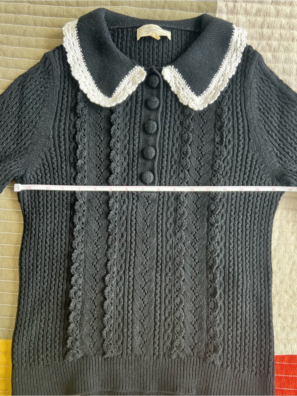 Sézane Frances Black Wool Blend Cable-Knit Sweater with White Collar - Picture 15 of 16